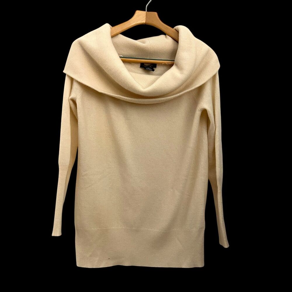 Lord & Taylor Cream 100% Cashmere Long Cowl Neck Sweater‎ Size M